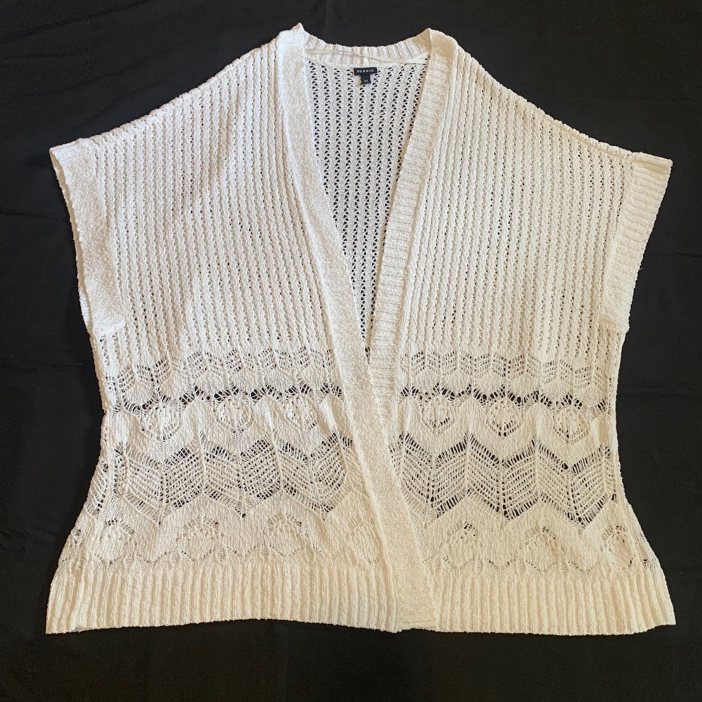 Torrid Womens Open Long Cardigan Poncho Crochet Knitted Kimono Boho 3/4 Cotton